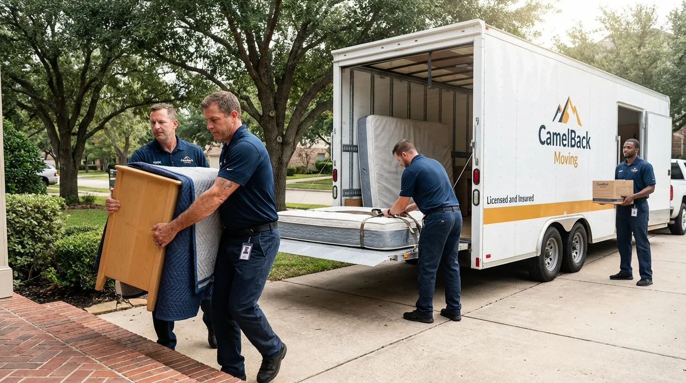 Crew loading residential truck for cross-state move from Iva, SC