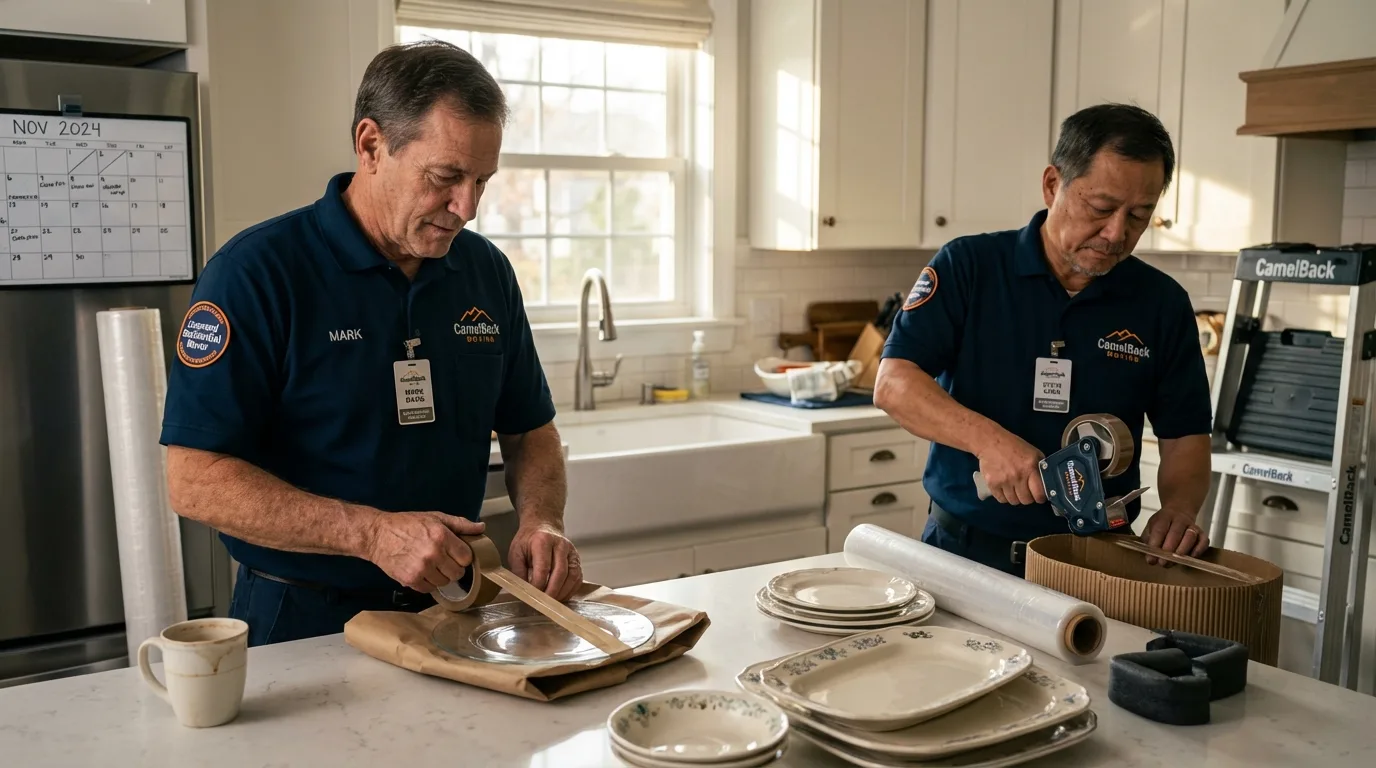 Professional crew packing kitchen dishware in Iva, SC